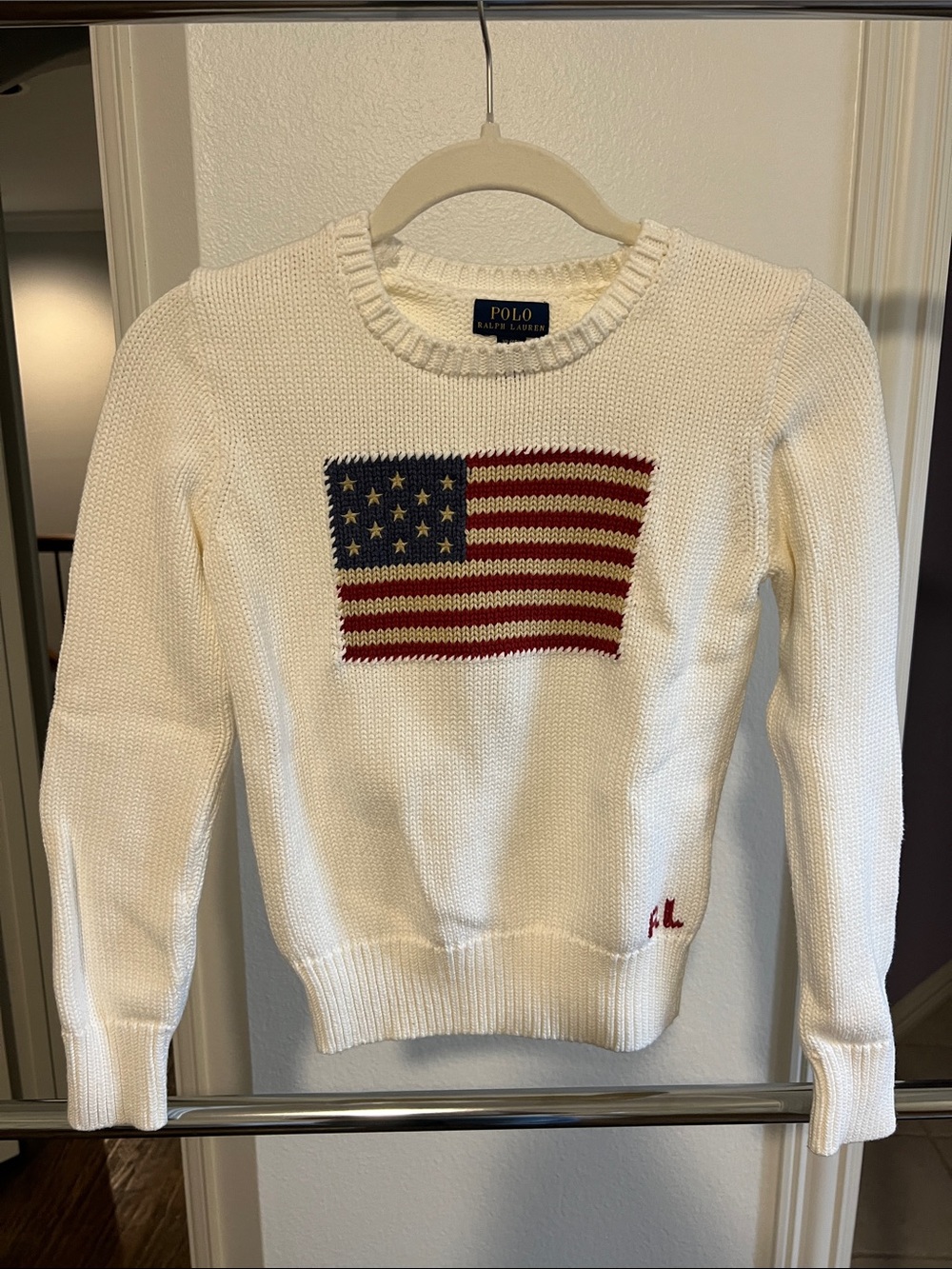 Polo by Ralph Lauren Cream Crewneck Sweater with American Flag